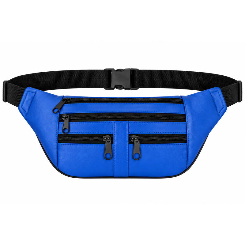 (image for) BB-05 Blue Leather Bum Bag/Waist Bag W/5 Zips (New)